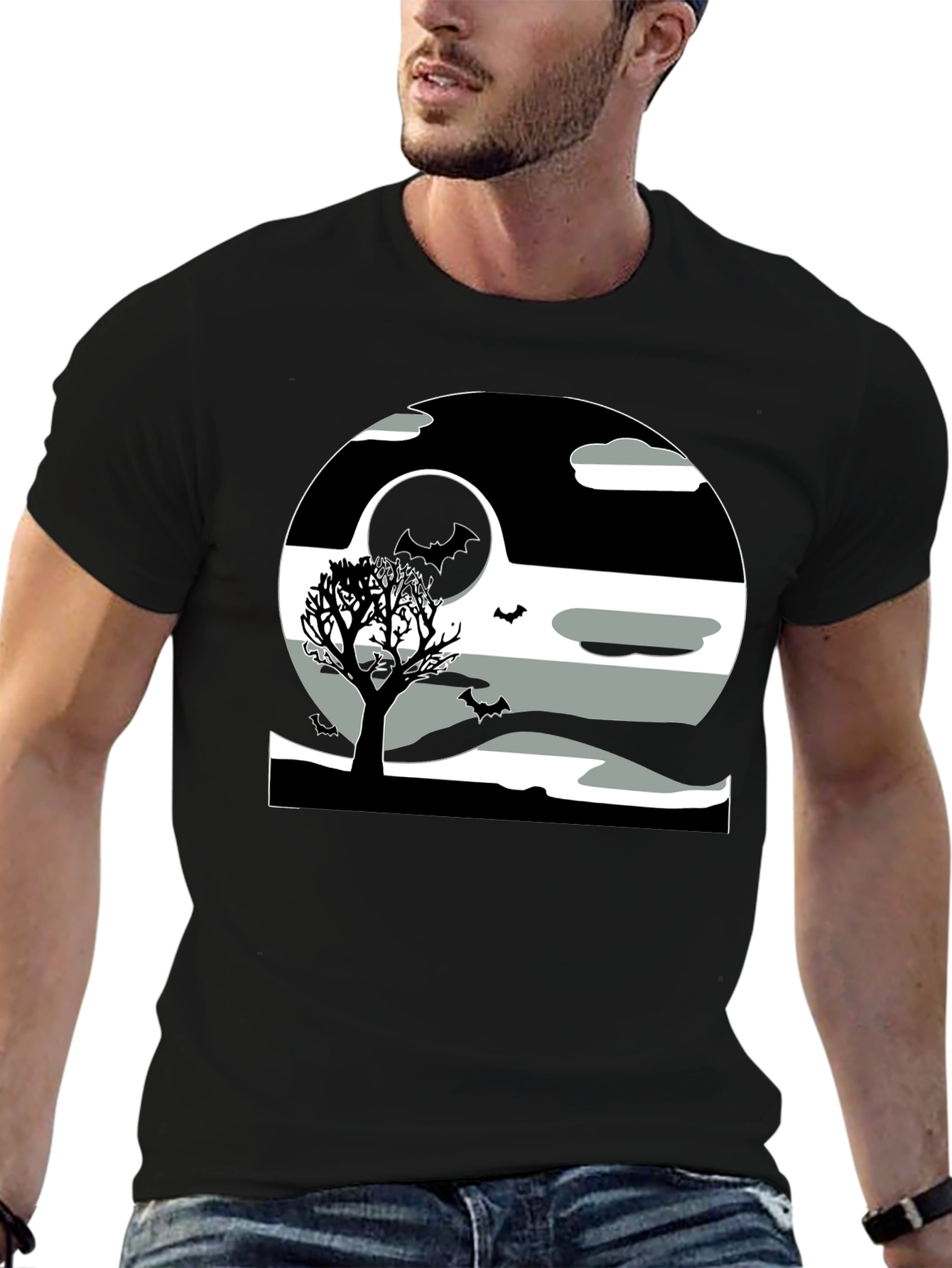 Halloween Scene Graphic Tee - Black