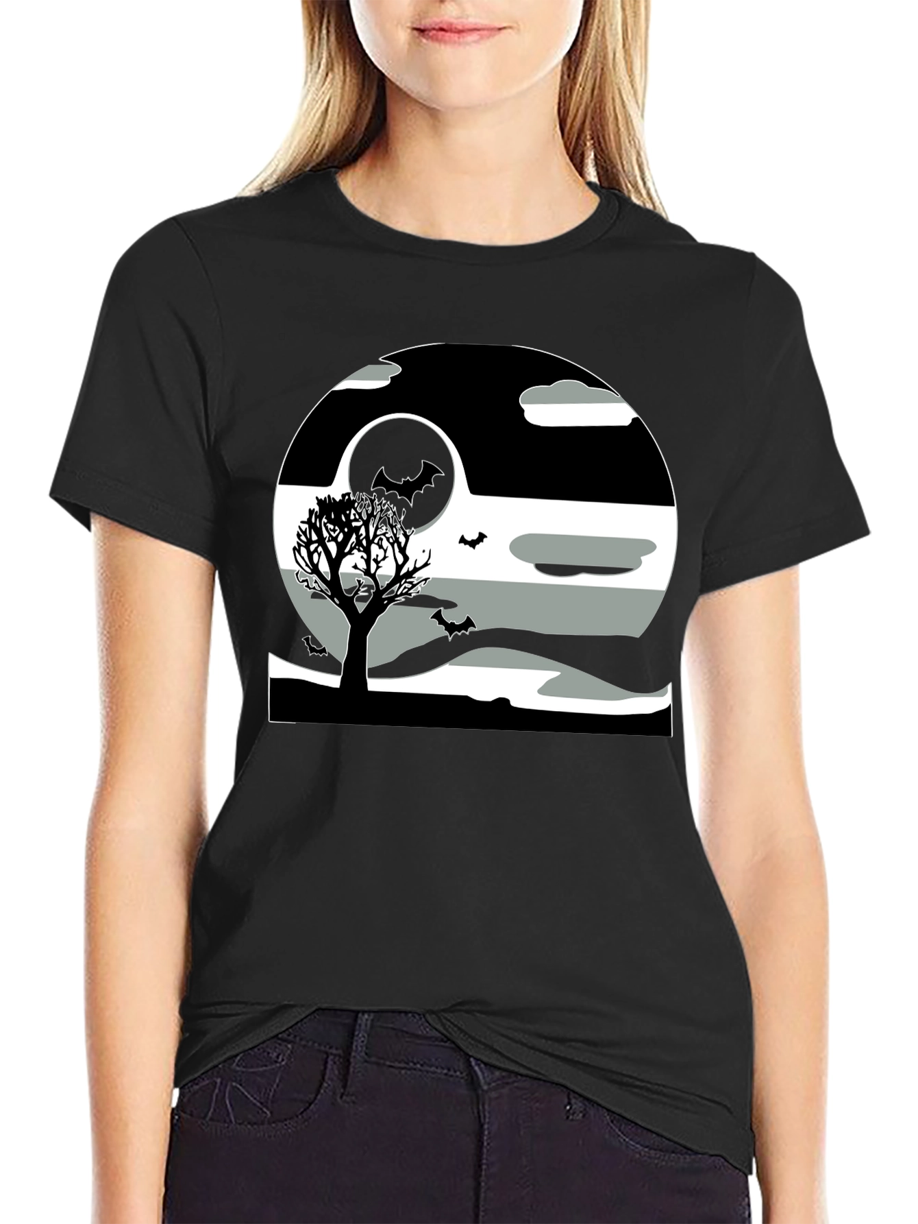 Halloween Scene Graphic Tee - Black