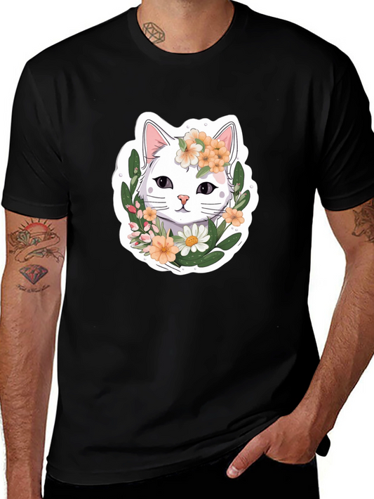 Floral Cat Graphic T-Shirt - Cute & Stylish Cotton Tee