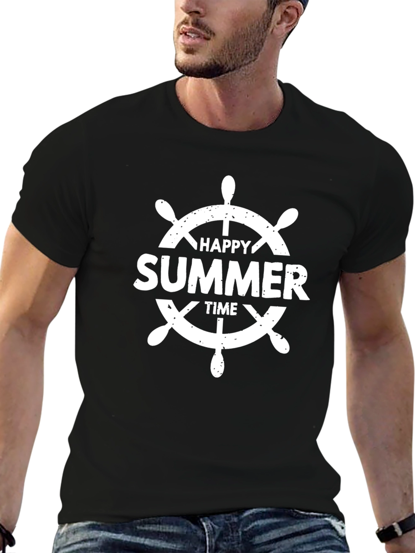 Happy Summer Time T-Shirt - Black Casual Tee