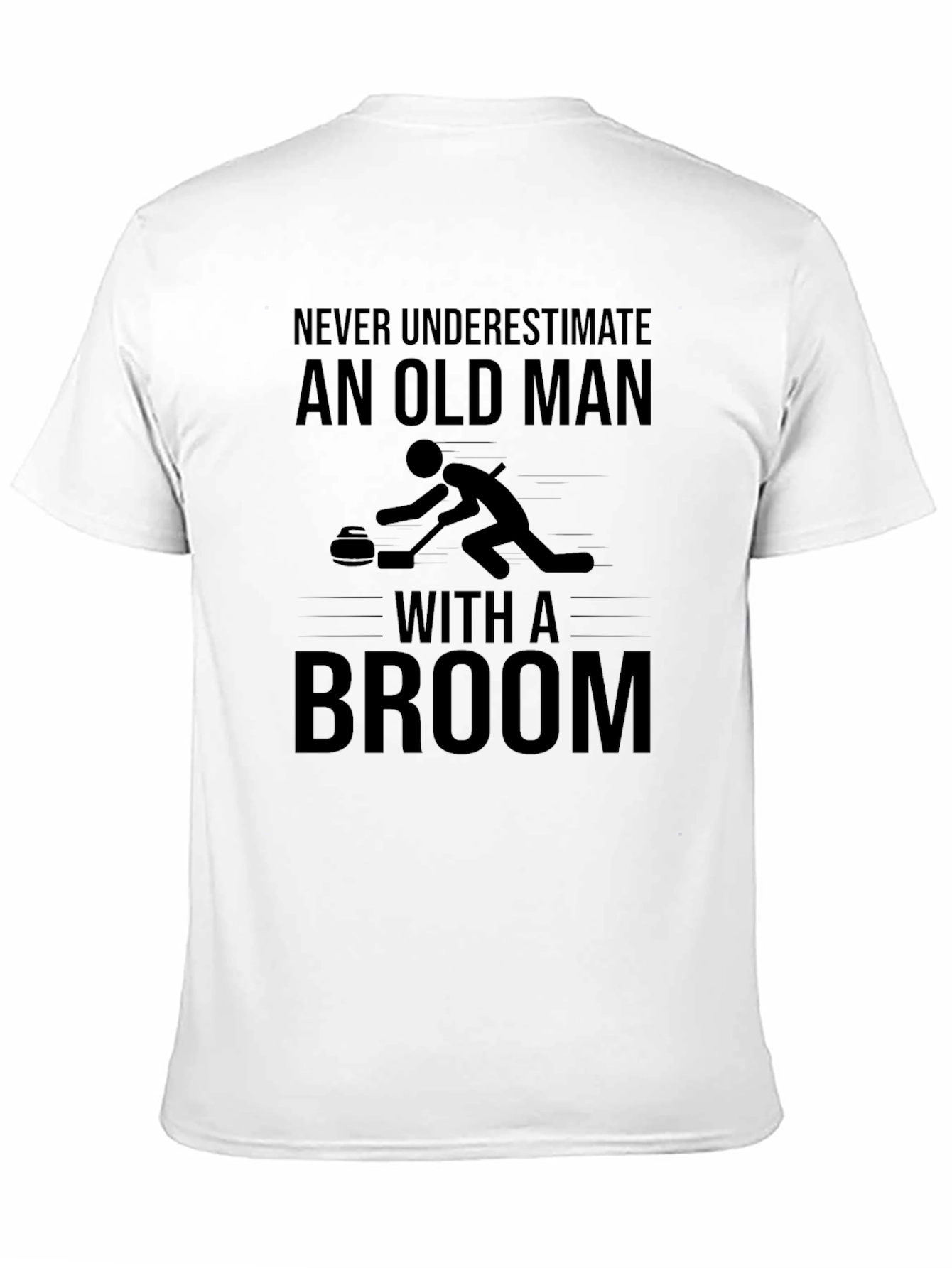 Never Underestimate Old Man with Broom Black T-Shirt