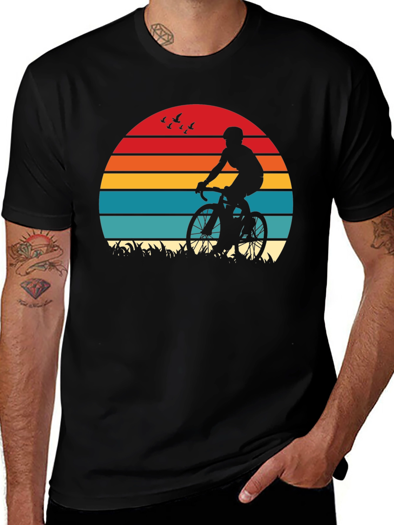 Cyclist Sunset Graphic T-Shirt