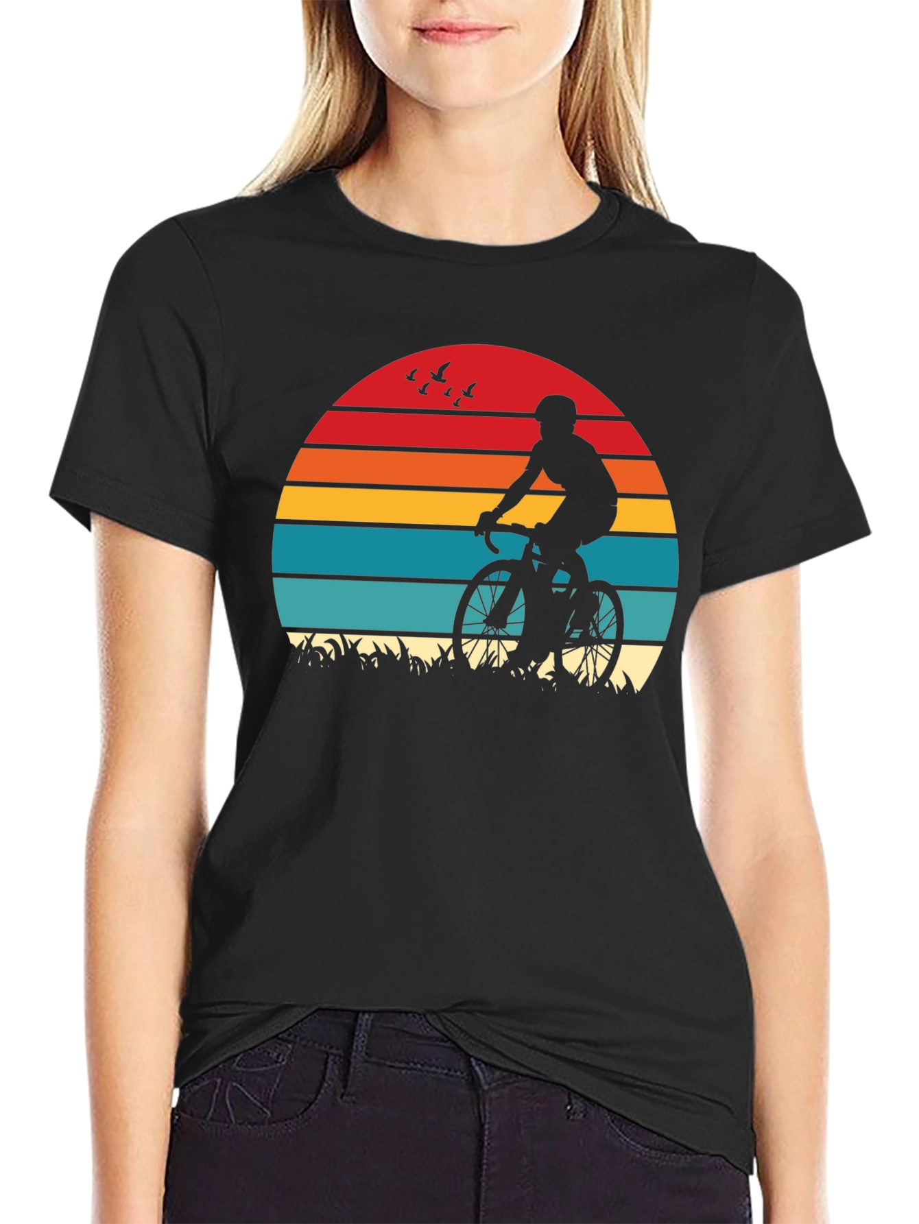 Cyclist Sunset Graphic T-Shirt