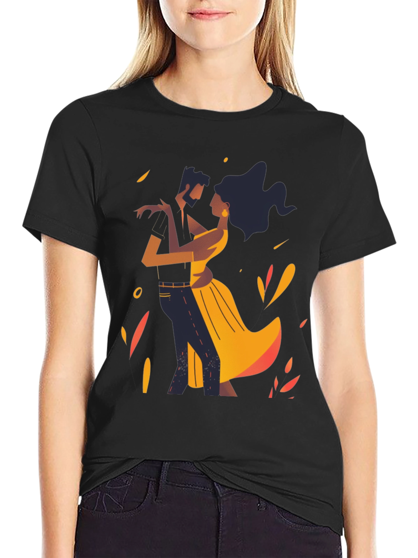 Dancing Romance Graphic Tee - Stylish Black Shirt