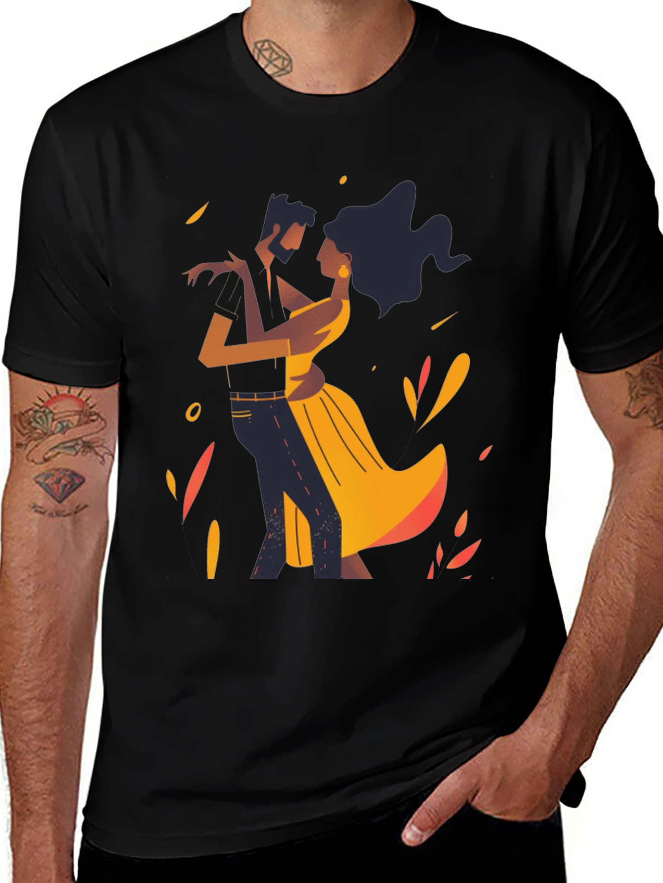Dancing Romance Graphic Tee - Stylish Black Shirt
