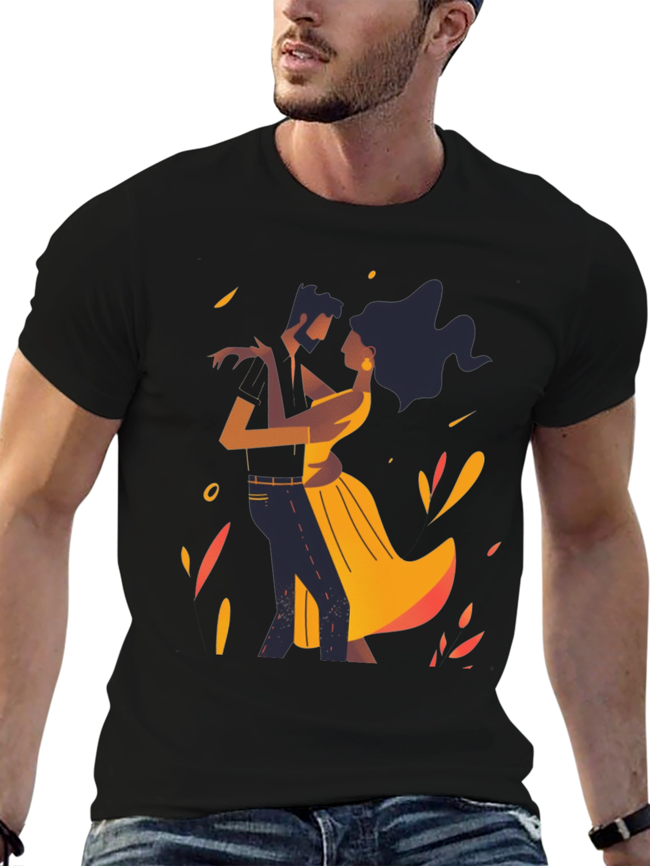 Dancing Romance Graphic Tee - Stylish Black Shirt