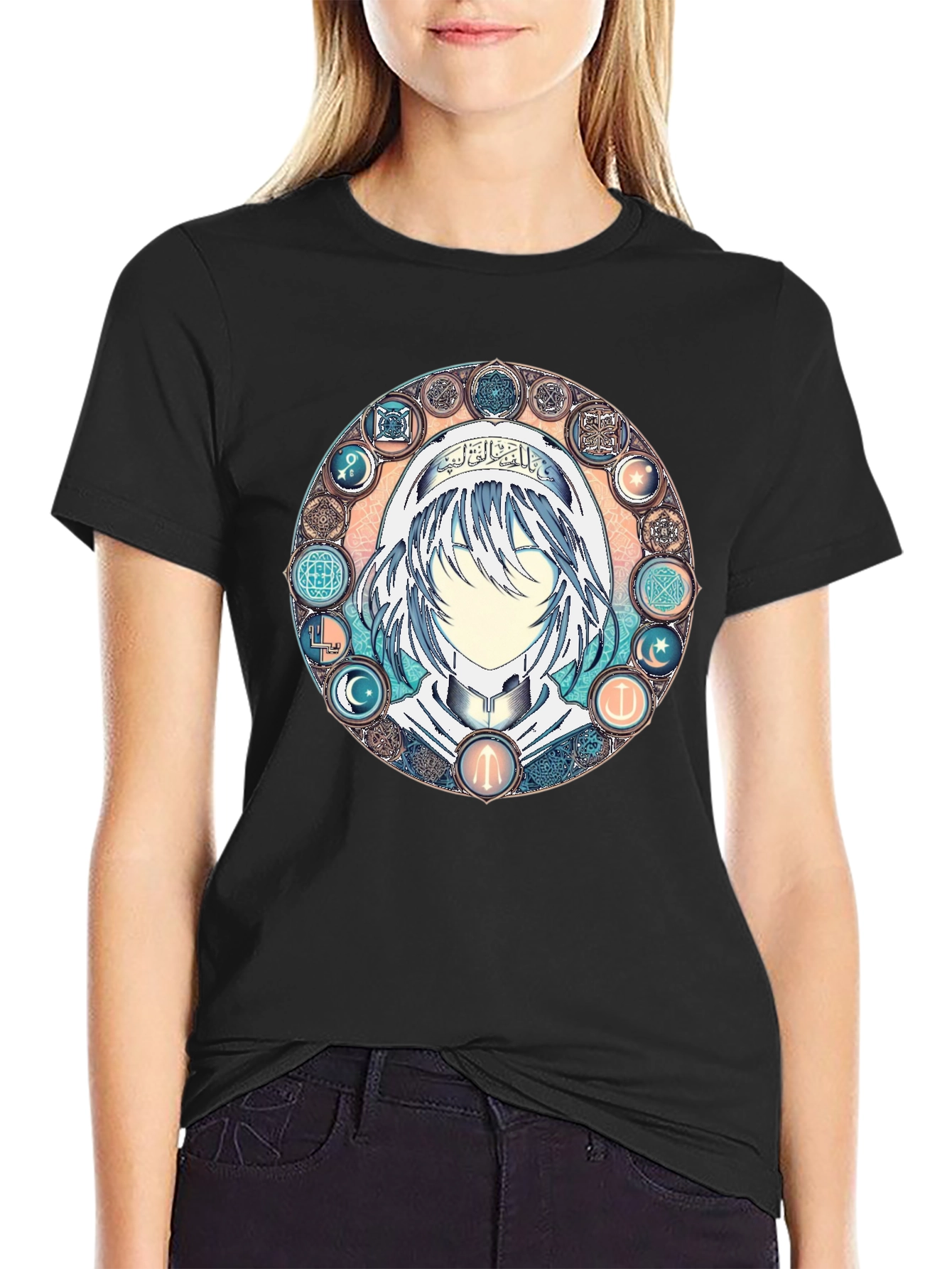 Anime Mystic Circle Graphic Black T-Shirt