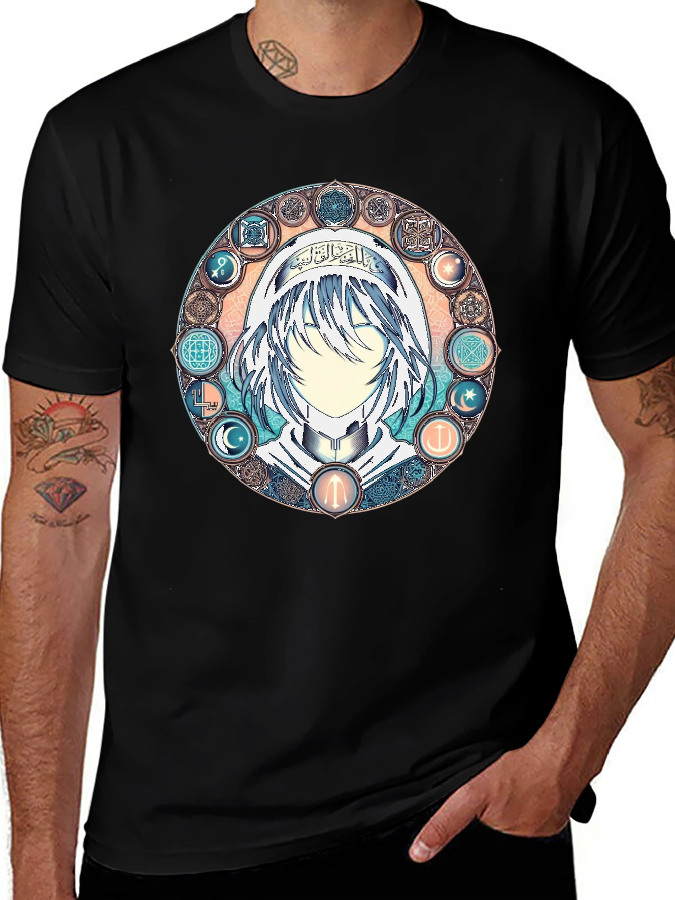 Anime Mystic Circle Graphic Black T-Shirt