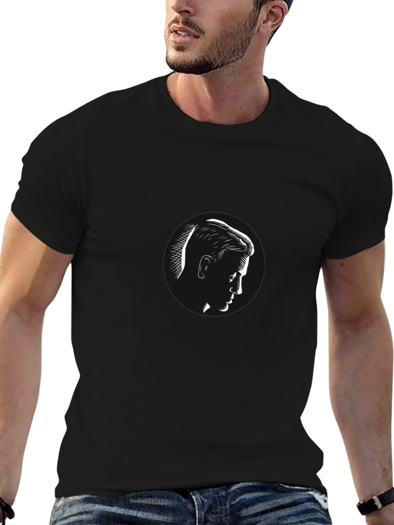 Mens Black T-Shirt with Portrait Graphic
