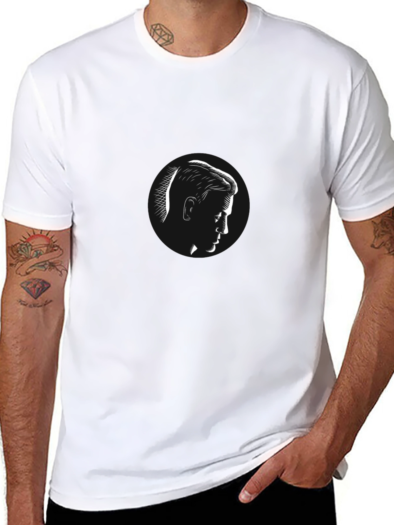 Mens Black T-Shirt with Portrait Graphic