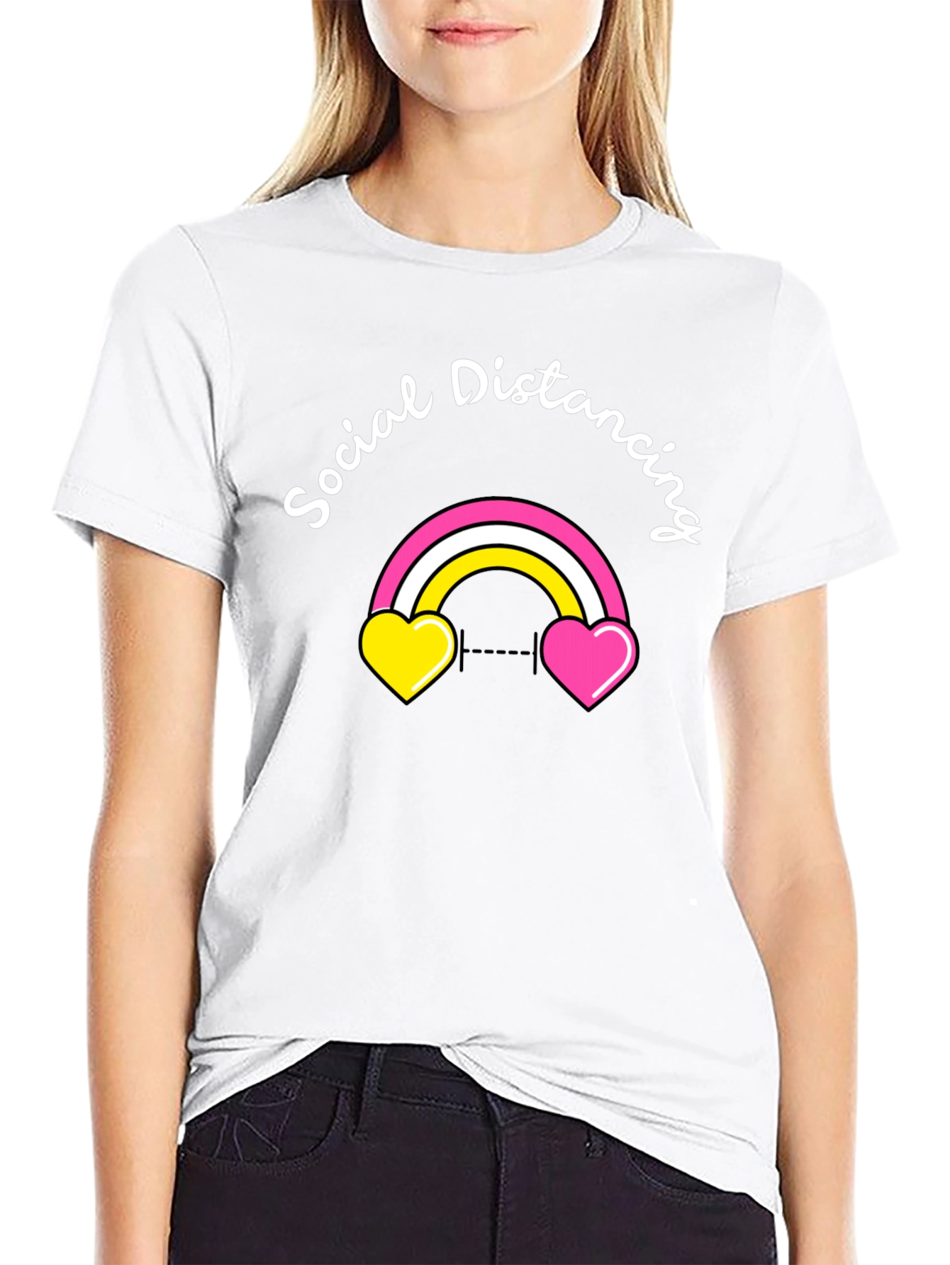 Social Distancing Rainbow Heart T-Shirt