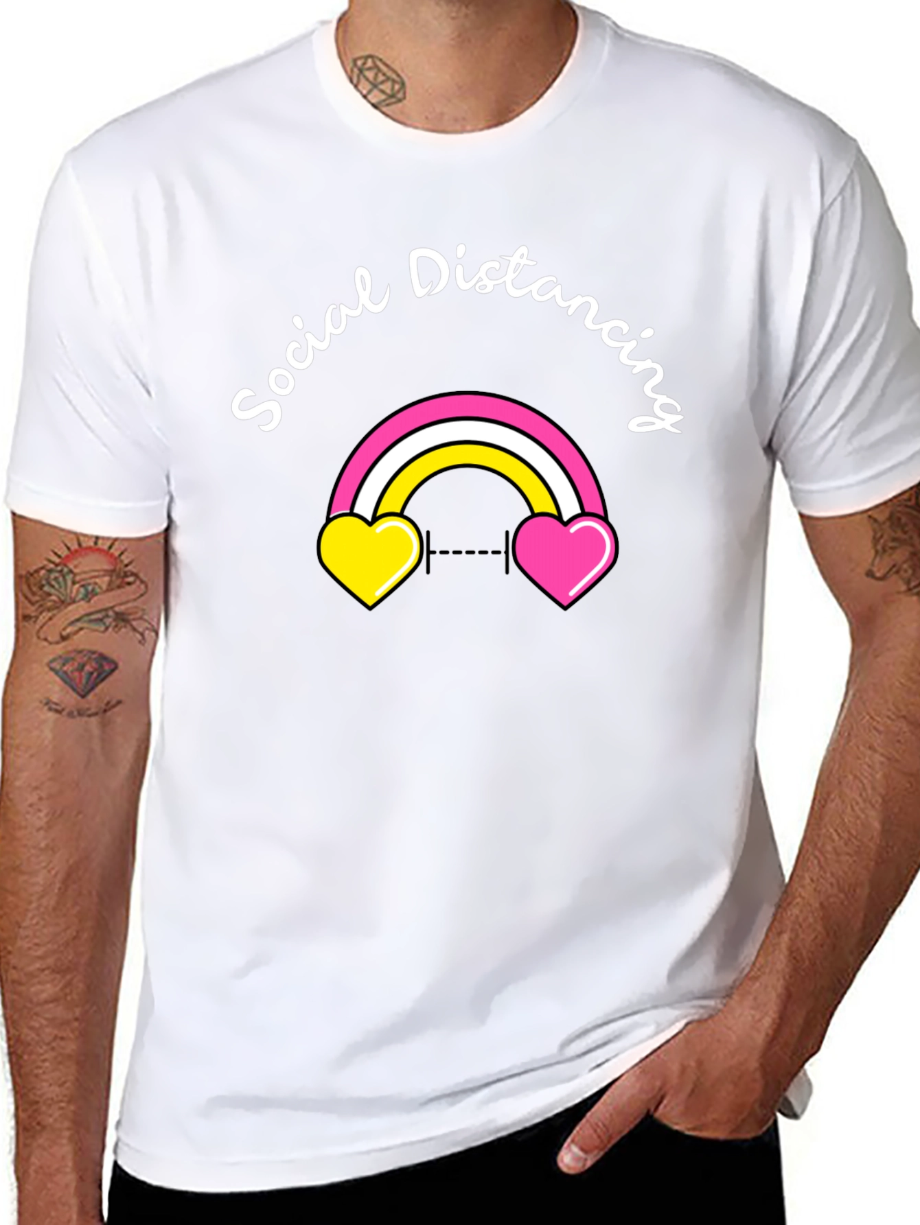 Social Distancing Rainbow Heart T-Shirt