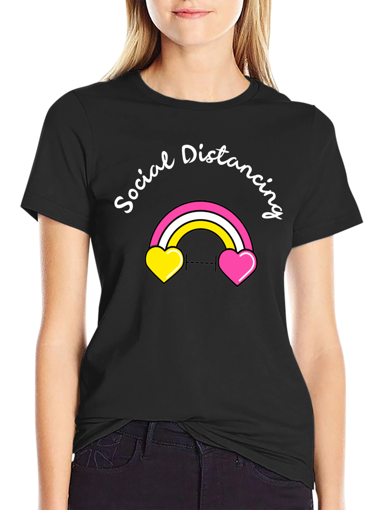 Social Distancing Rainbow Heart T-Shirt