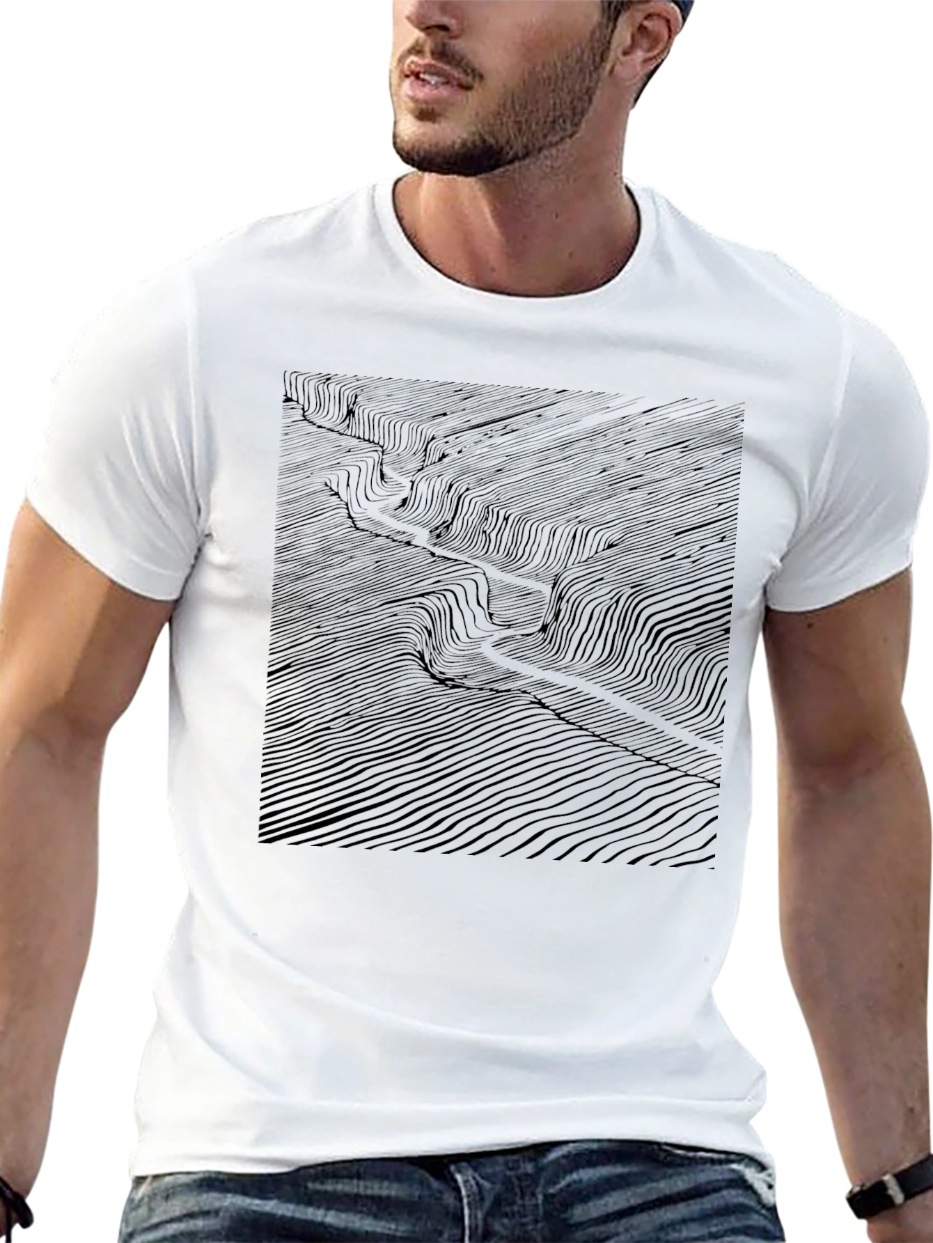 Abstract Topographic Lines T-Shirt - Black