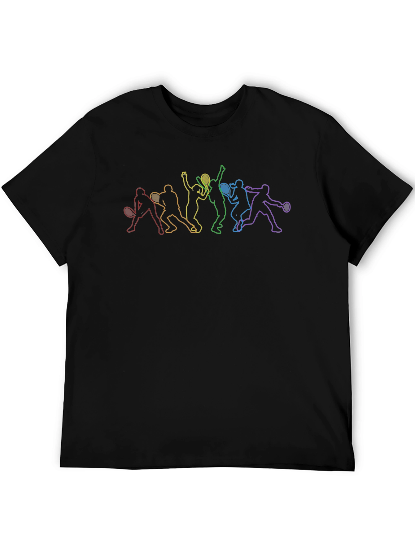 Rainbow Tennis Player Silhouette Black T-Shirt