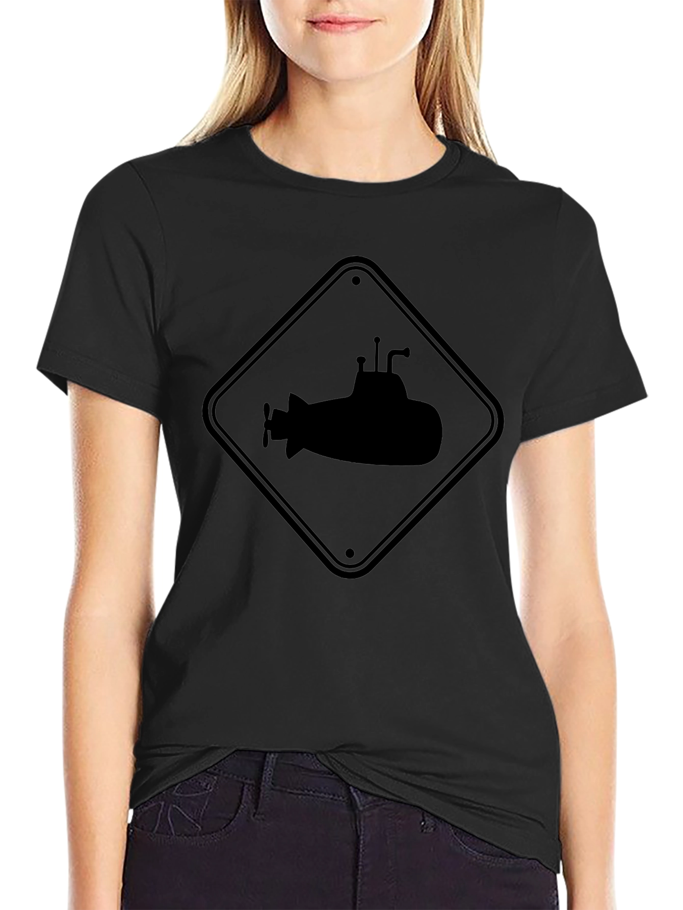 Submarine Crossing Sign Black T-Shirt