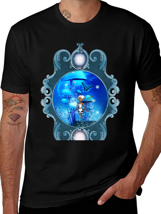 Fairy & Butterfly Graphic Print Black T-Shirt