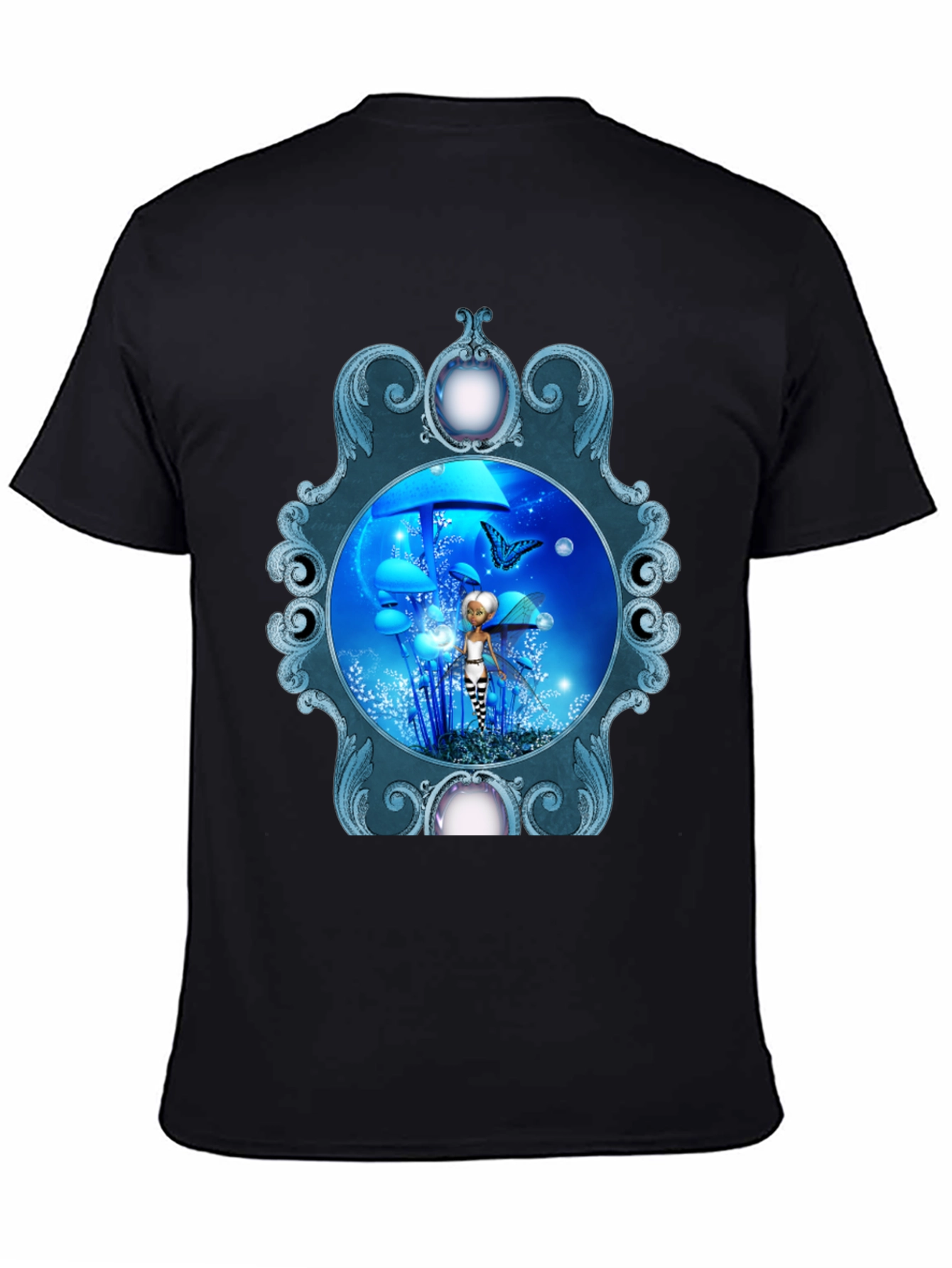 Fairy & Butterfly Graphic Print Black T-Shirt