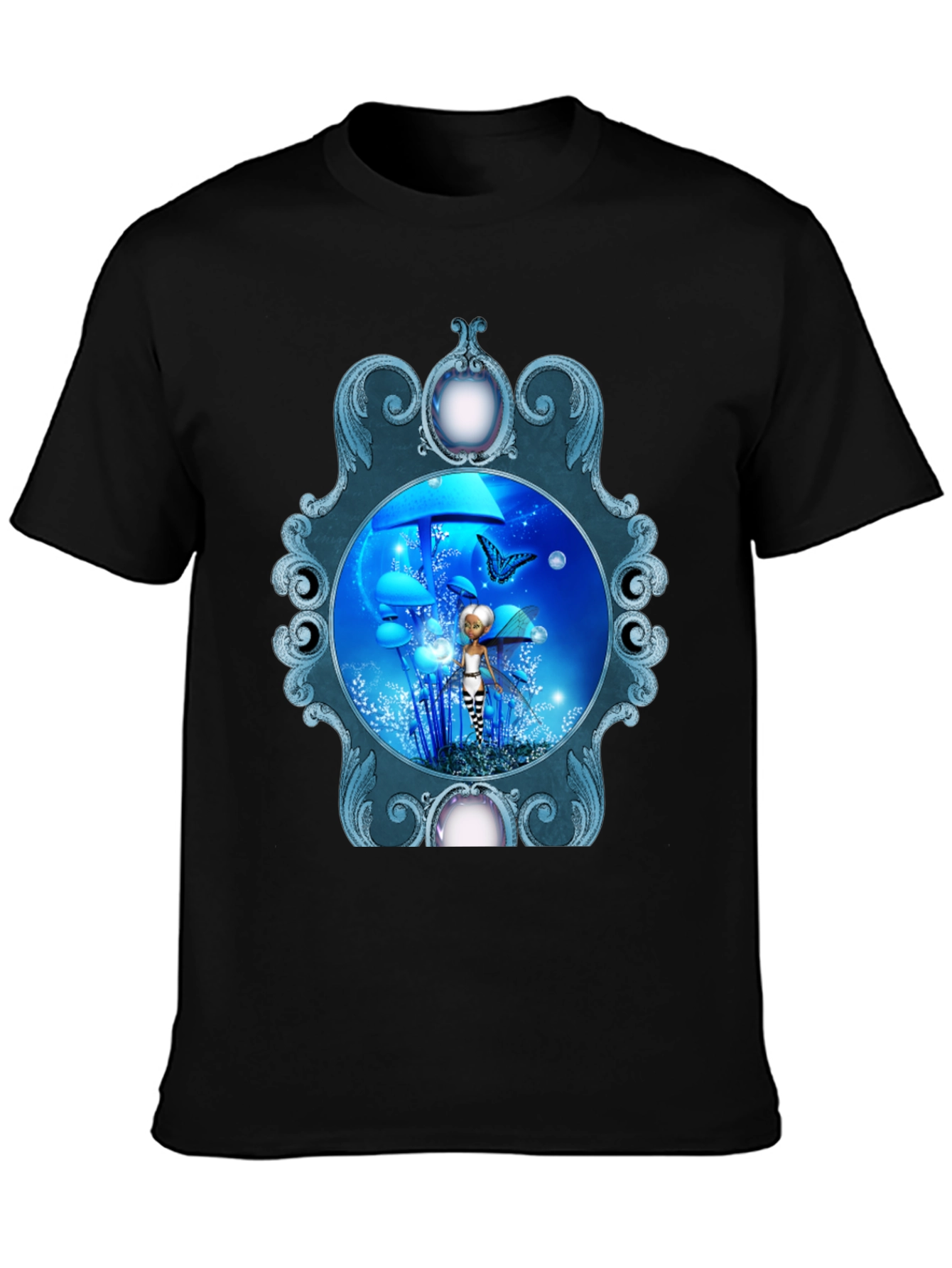 Fairy & Butterfly Graphic Print Black T-Shirt