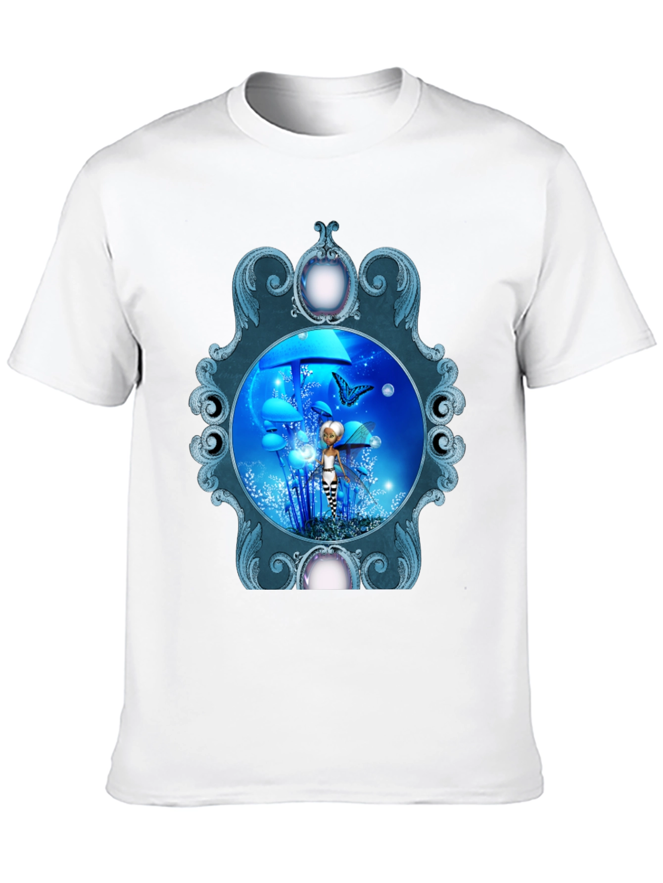 Fairy & Butterfly Graphic Print Black T-Shirt