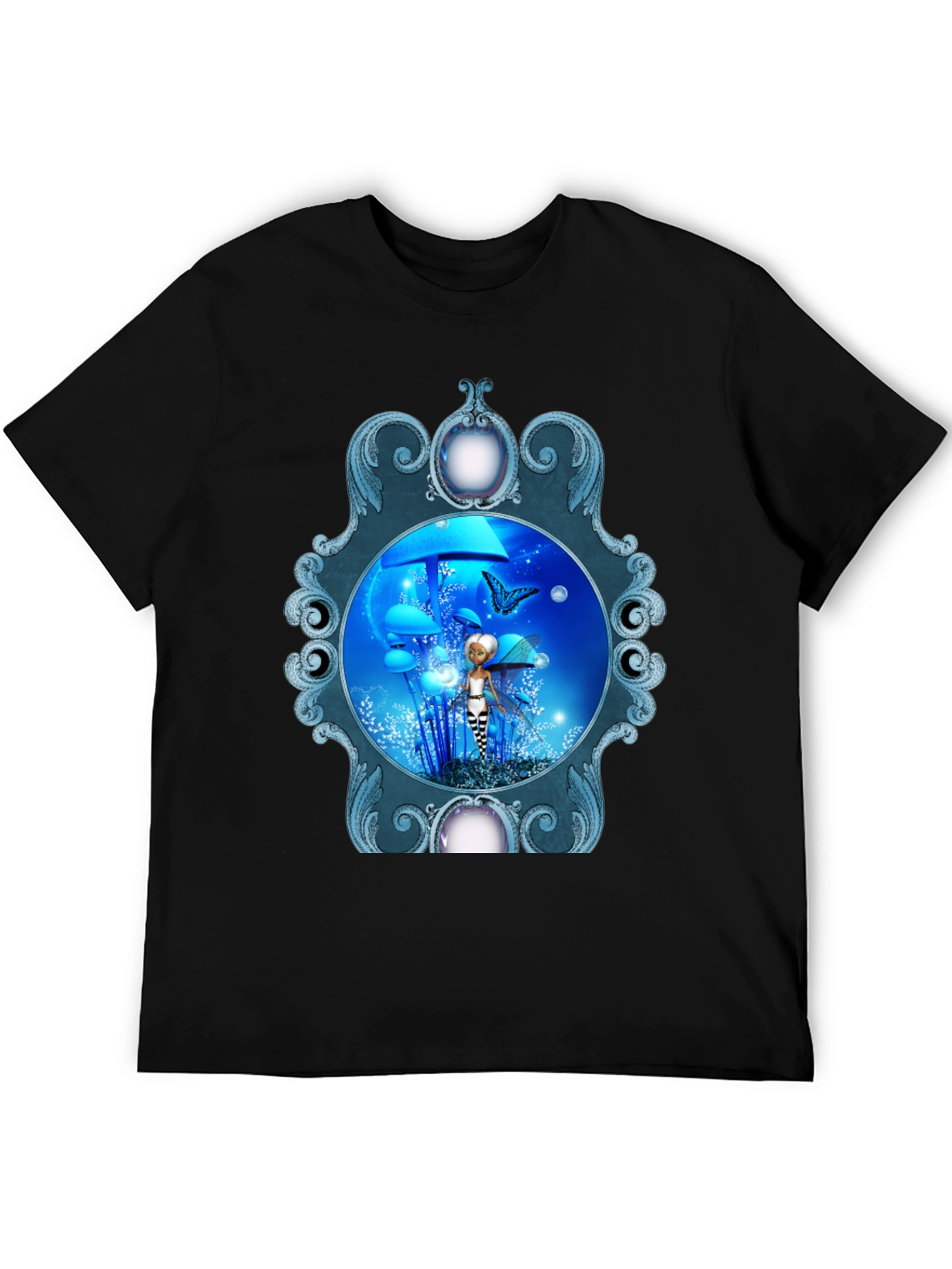 Fairy & Butterfly Graphic Print Black T-Shirt