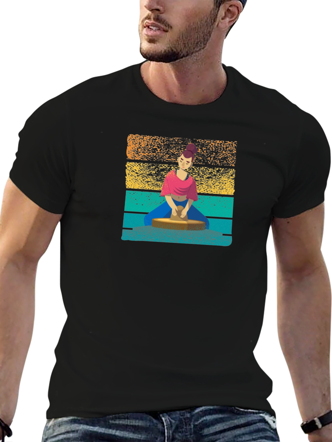 Pottery Artist Graphic Tee - Black Cotton