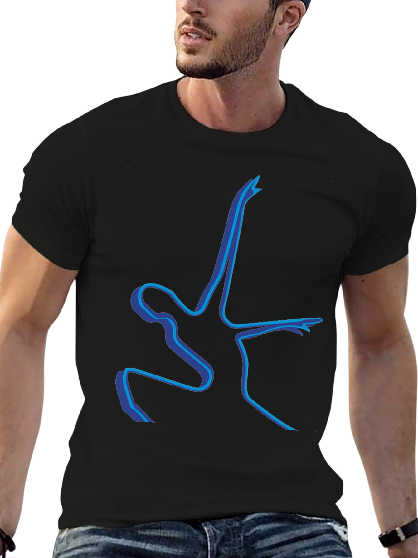 Abstract Blue Line Art Graphic T-Shirt