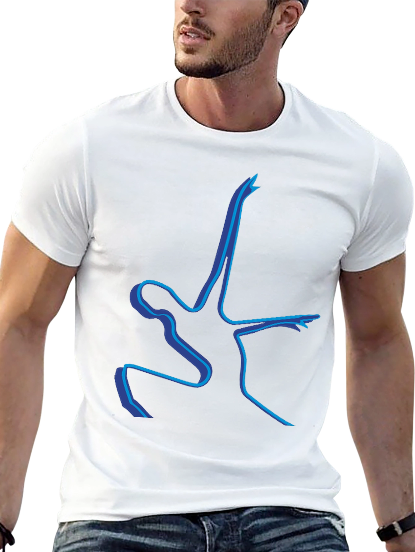 Abstract Blue Line Art Graphic T-Shirt