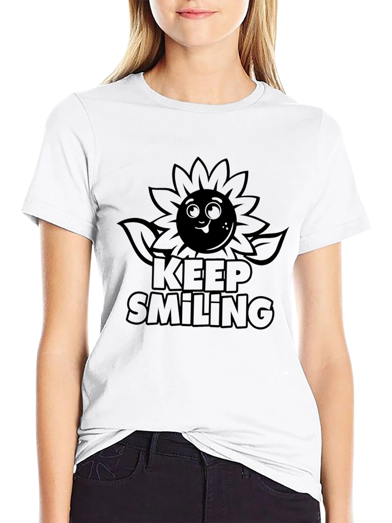 Keep Smiling Graphic Tee - Black Casual T-Shirt