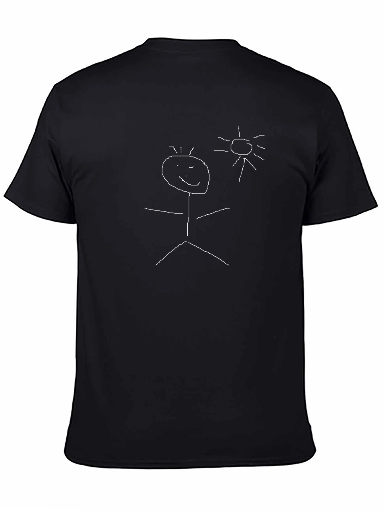 Whimsical Stick Figure Graphic Tee - Black Cotton Blend