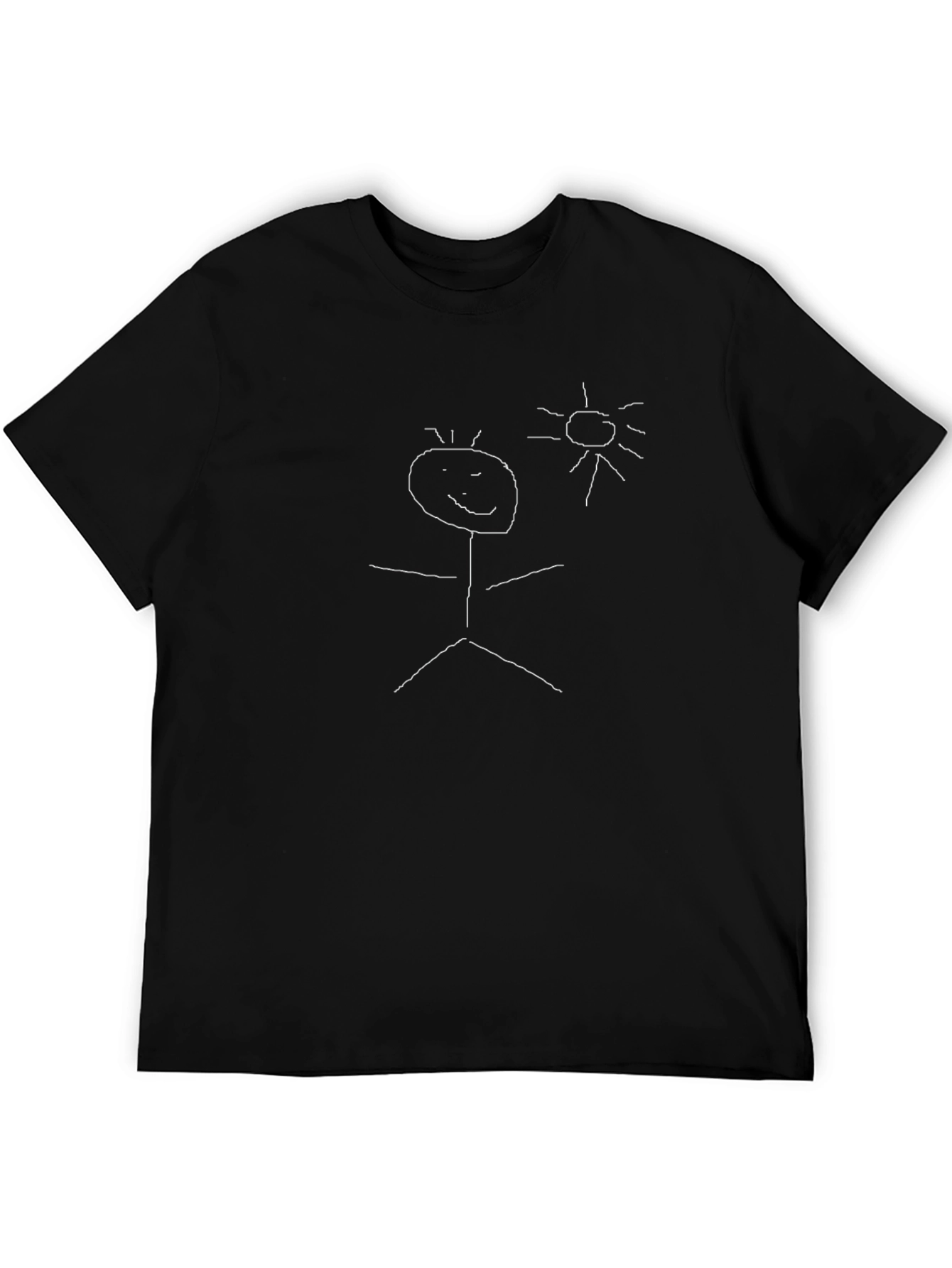 Whimsical Stick Figure Graphic Tee - Black Cotton Blend