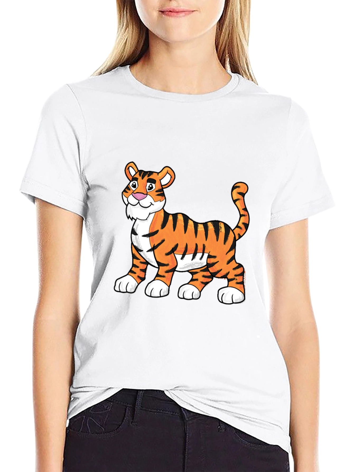 Cartoon Tiger Graphic Tee - Soft Black Cotton