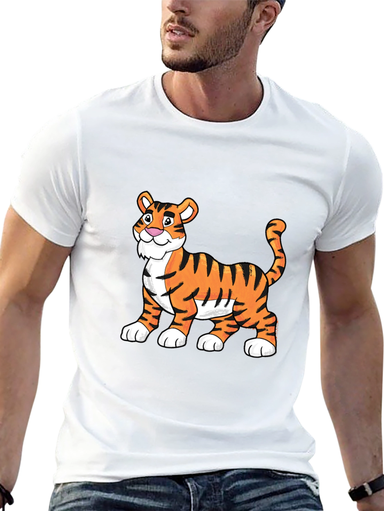 Cartoon Tiger Graphic Tee - Soft Black Cotton