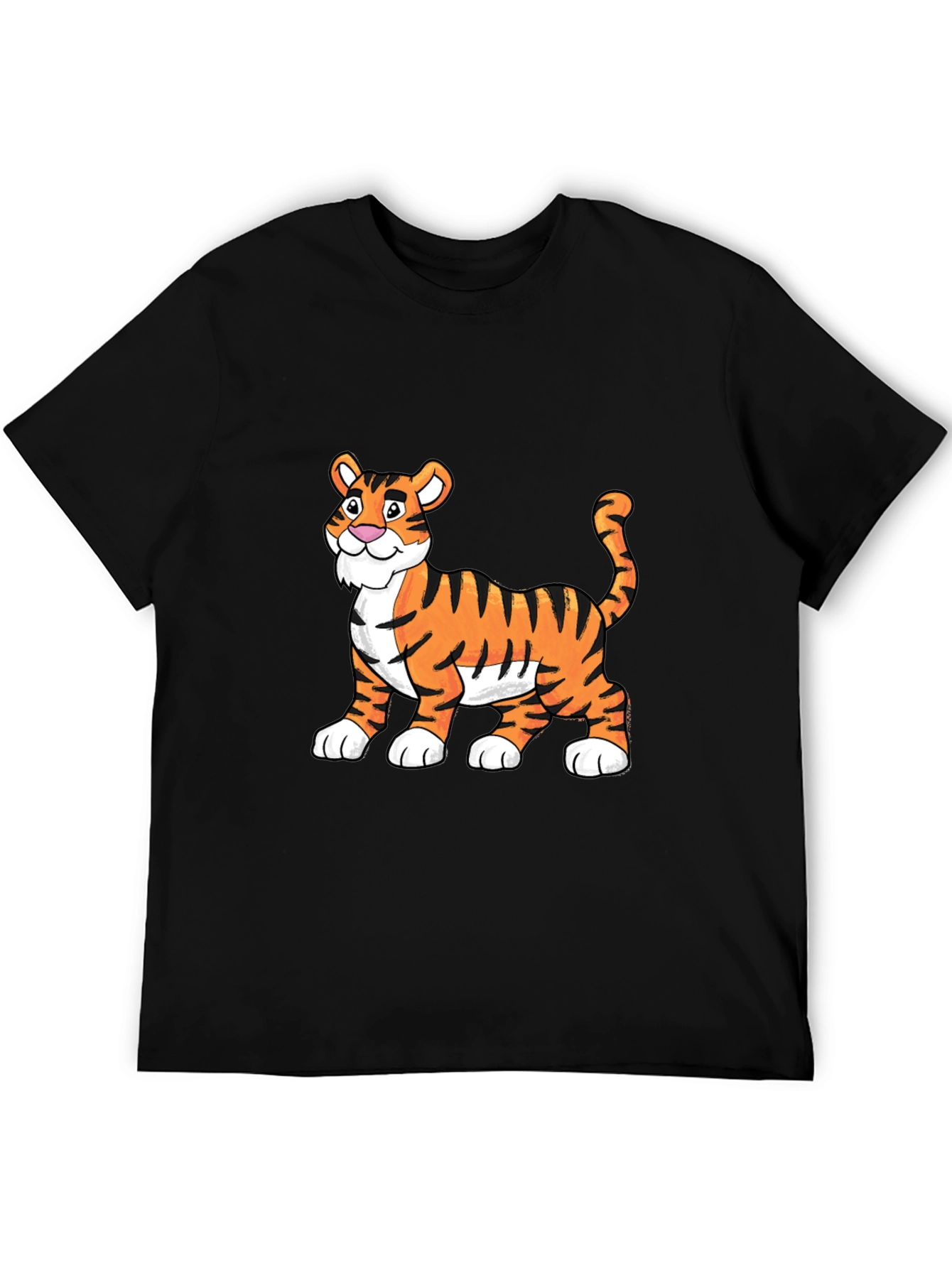 Cartoon Tiger Graphic Tee - Soft Black Cotton