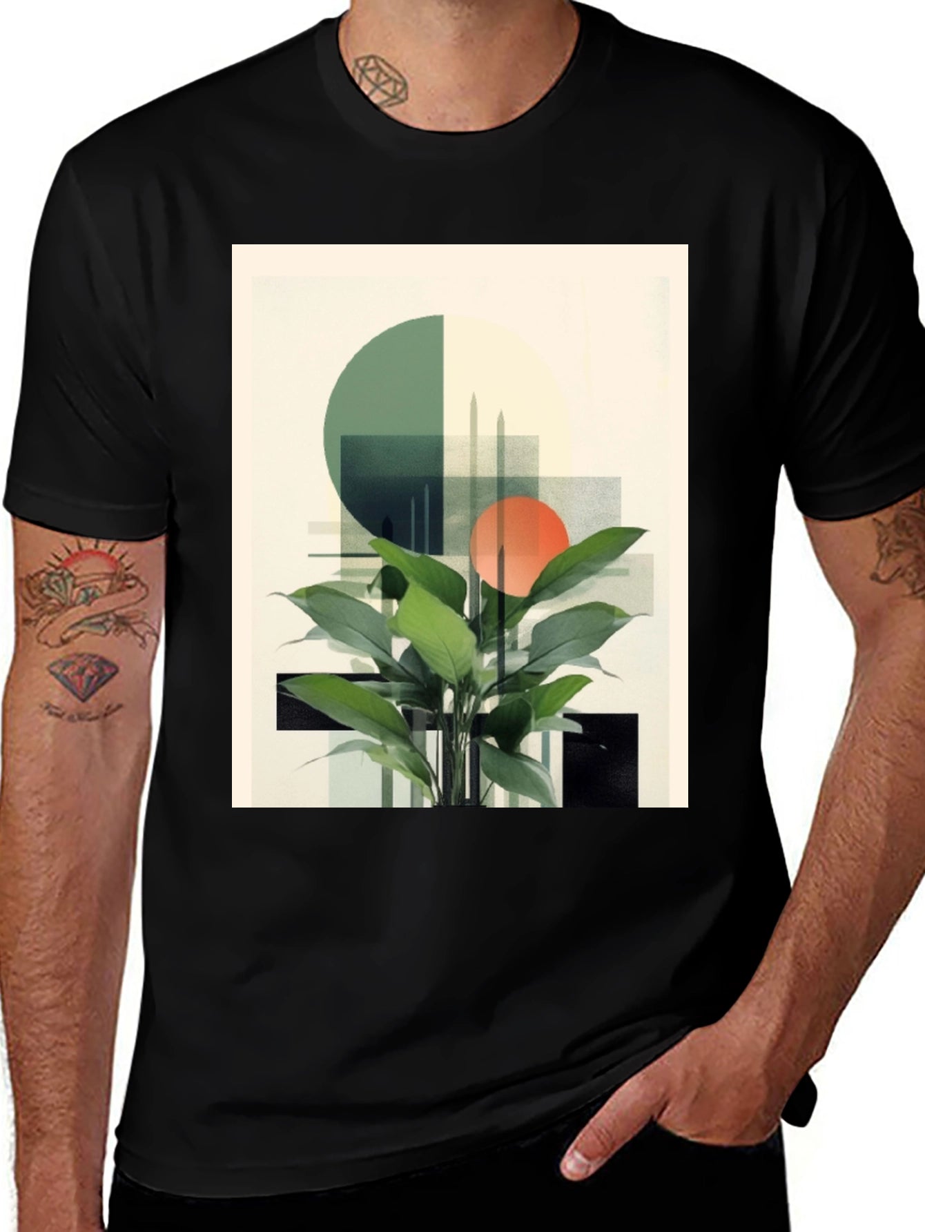 Modern Geometric Plant T-Shirt - Stylish Graphic Tee