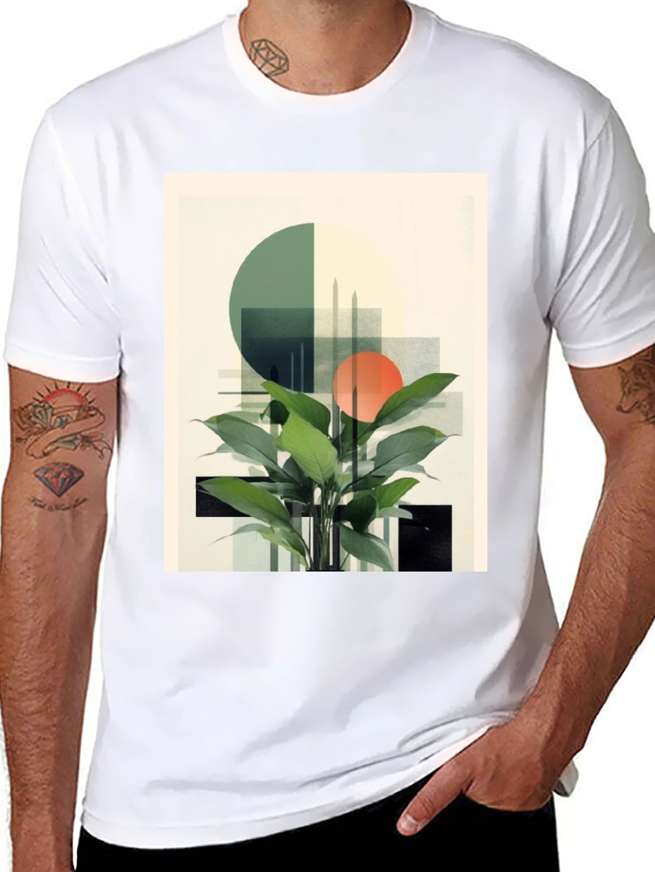 Modern Geometric Plant T-Shirt - Stylish Graphic Tee