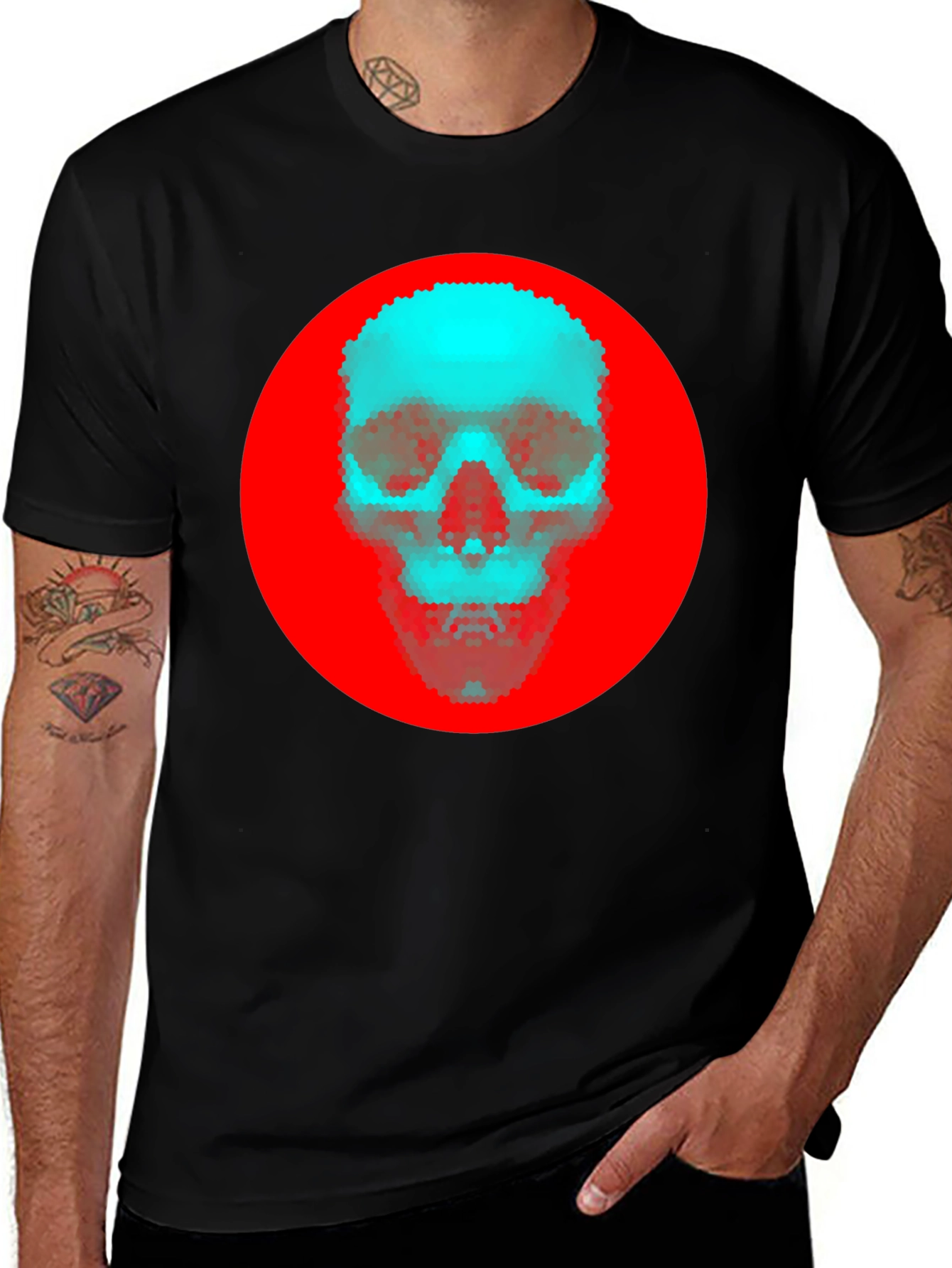 Red Circle Skull Graphic Tee - Stylish Black T-Shirt