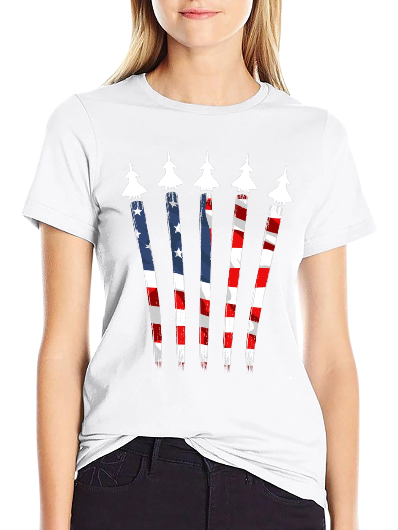 American Flag Fighter Jet Graphic Tee