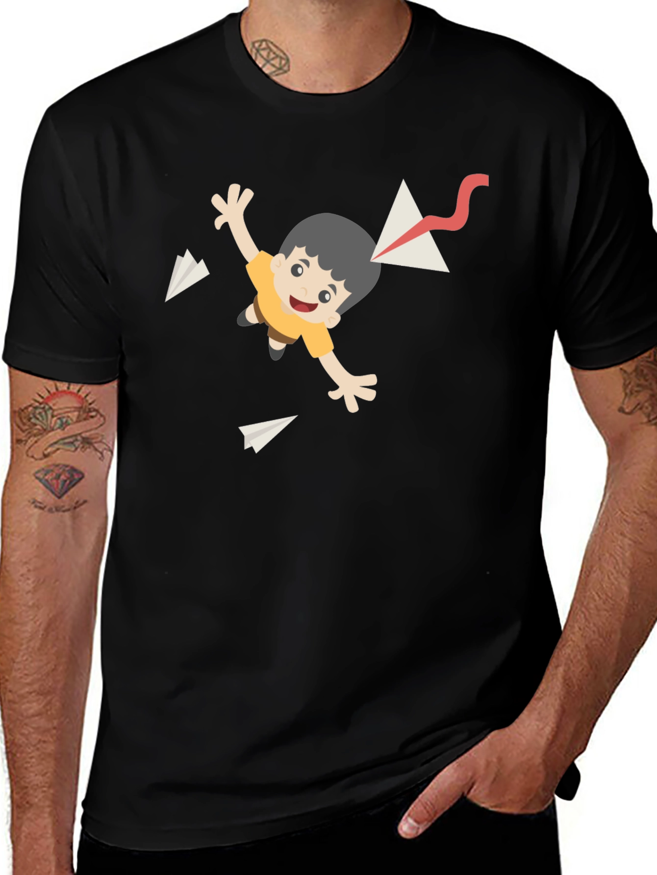 Cartoon Kite T-Shirt - Black Cotton Tee