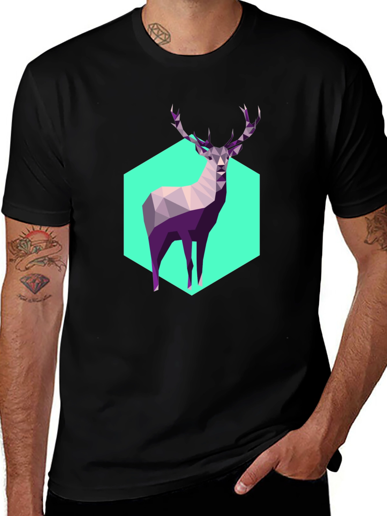 Geometric Deer Graphic Tee - Modern Art Shirt