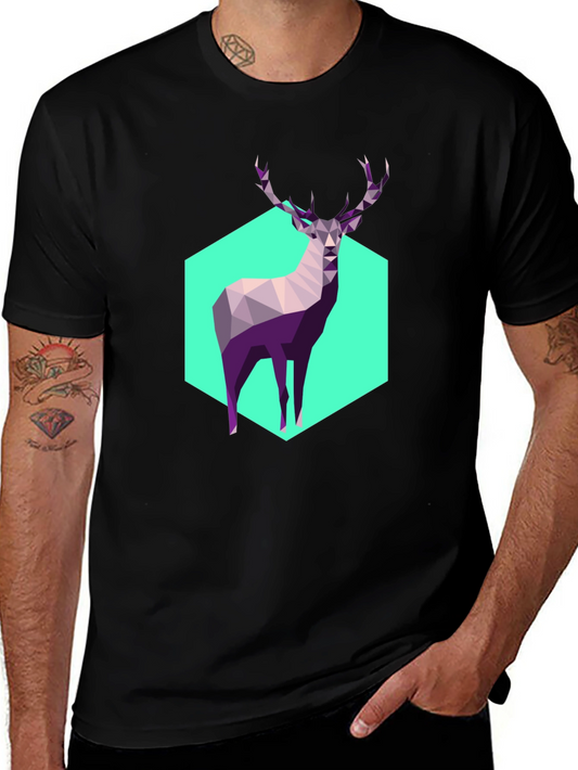 Geometric Deer Graphic Tee - Modern Art Shirt