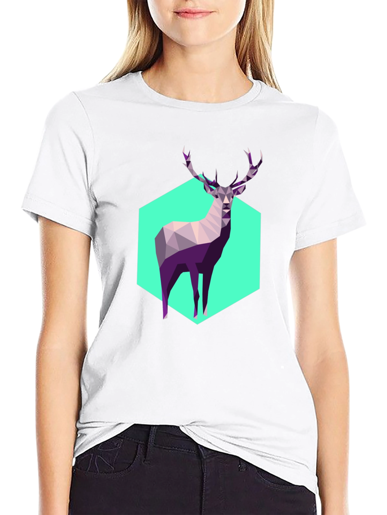 Geometric Deer Graphic Tee - Modern Art Shirt