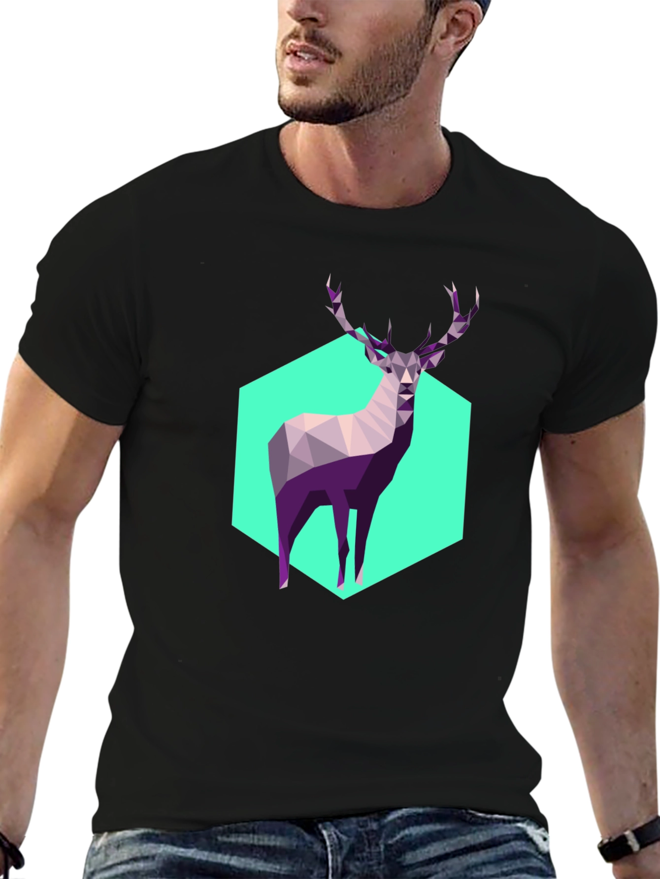 Geometric Deer Graphic Tee - Modern Art Shirt