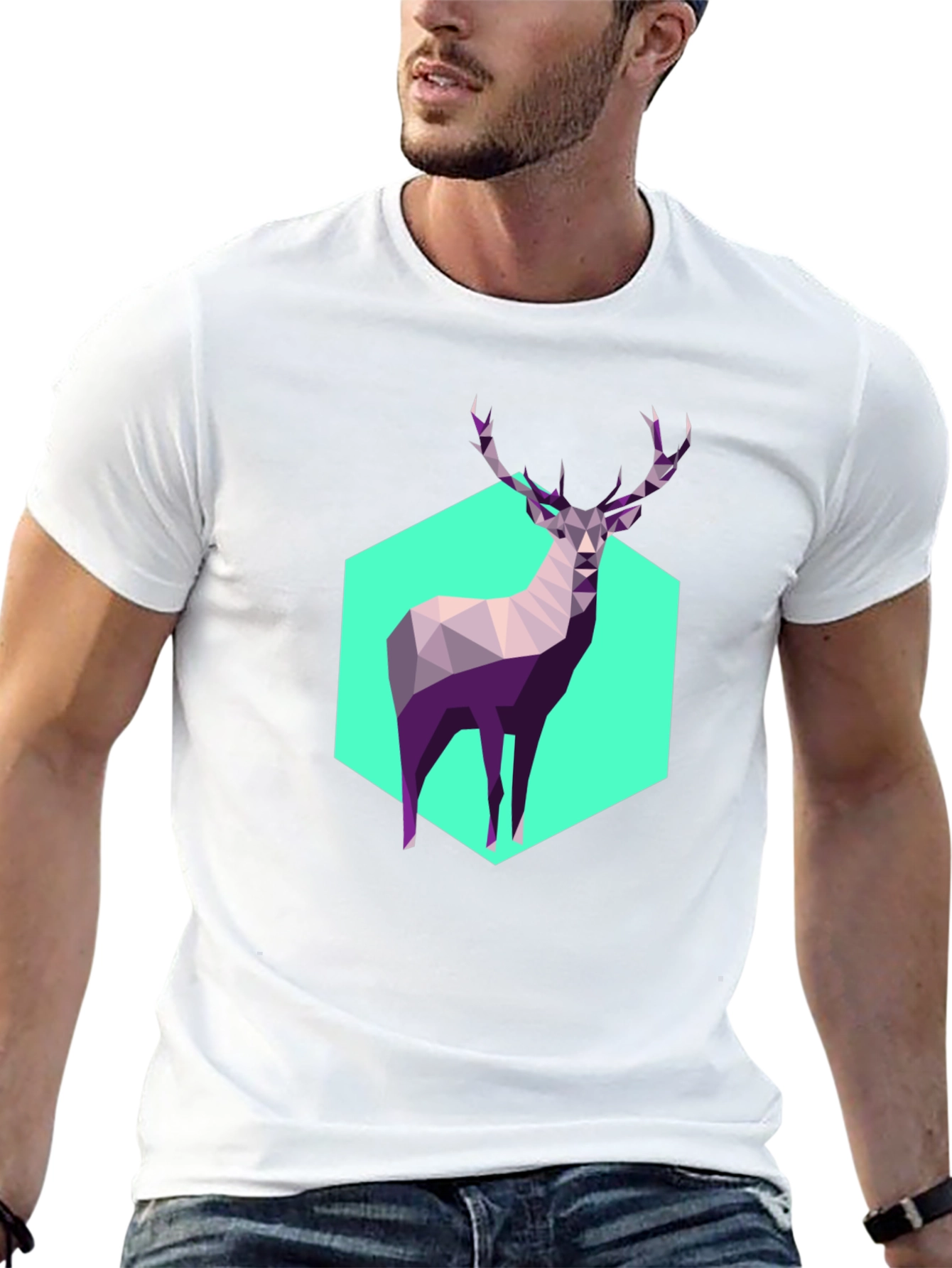 Geometric Deer Graphic Tee - Modern Art Shirt