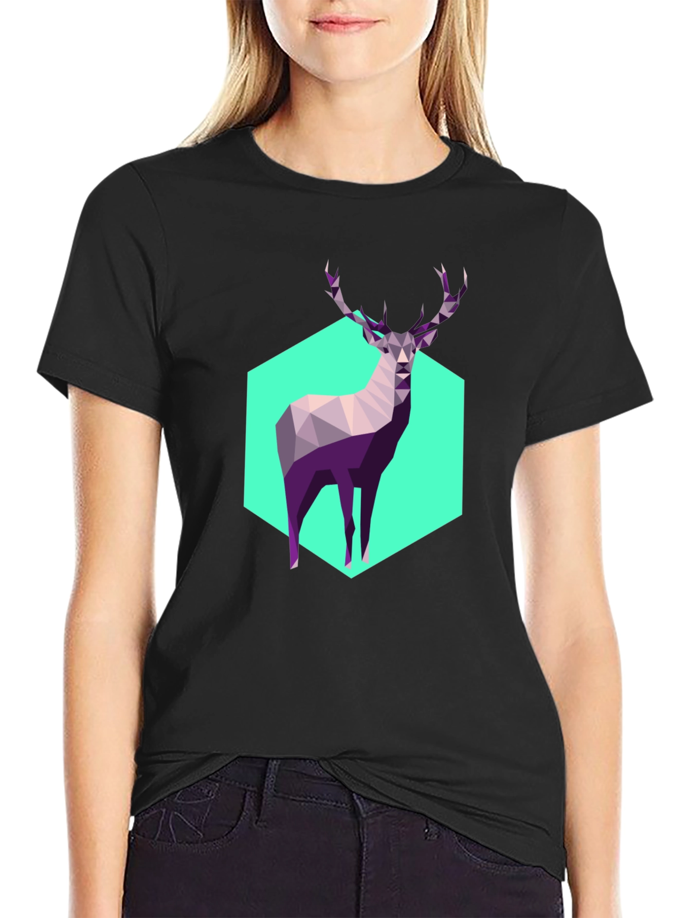 Geometric Deer Graphic Tee - Modern Art Shirt