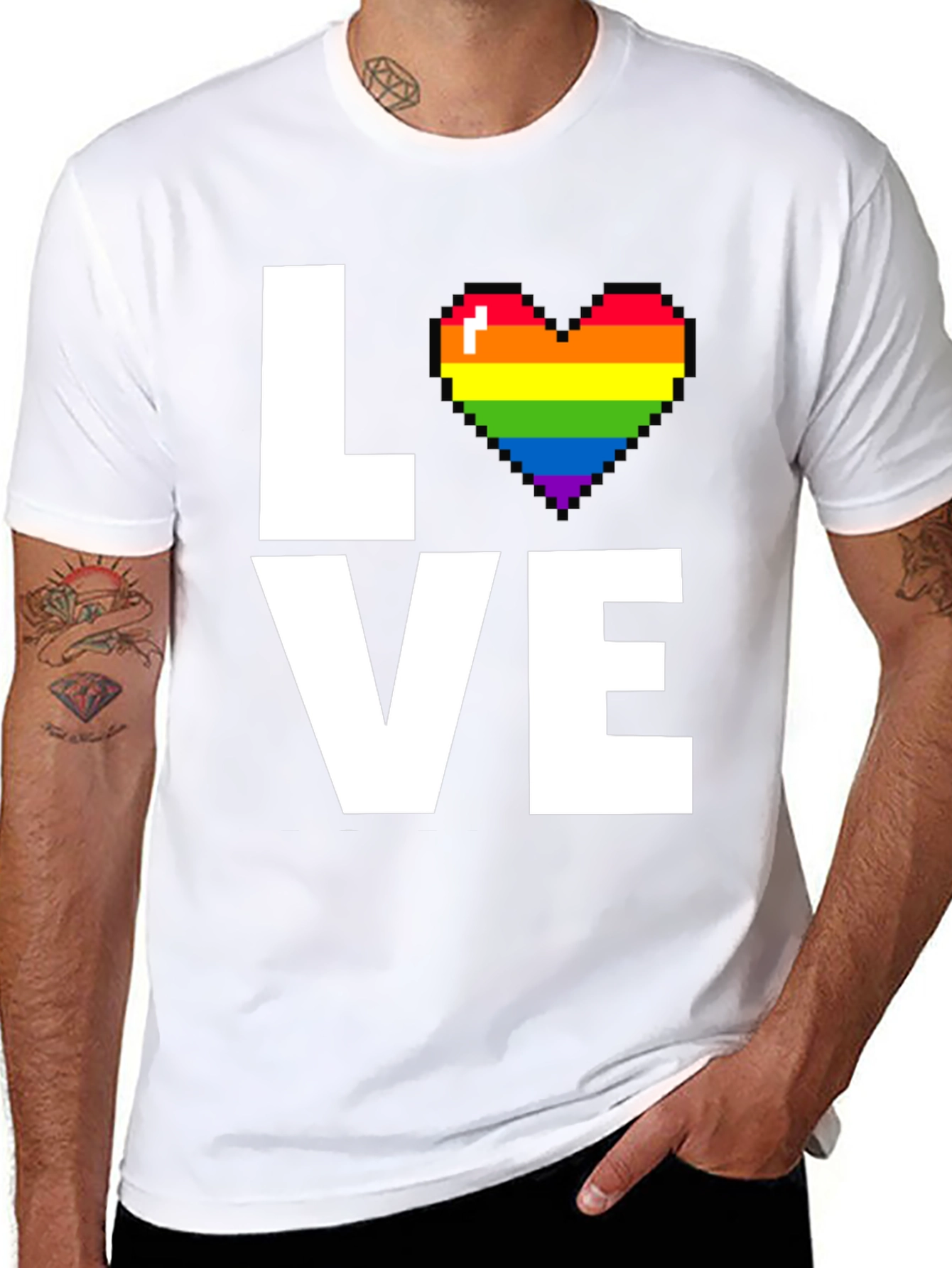 LOVE LGBTQ+ Pride Rainbow Heart Pixelated T-Shirt