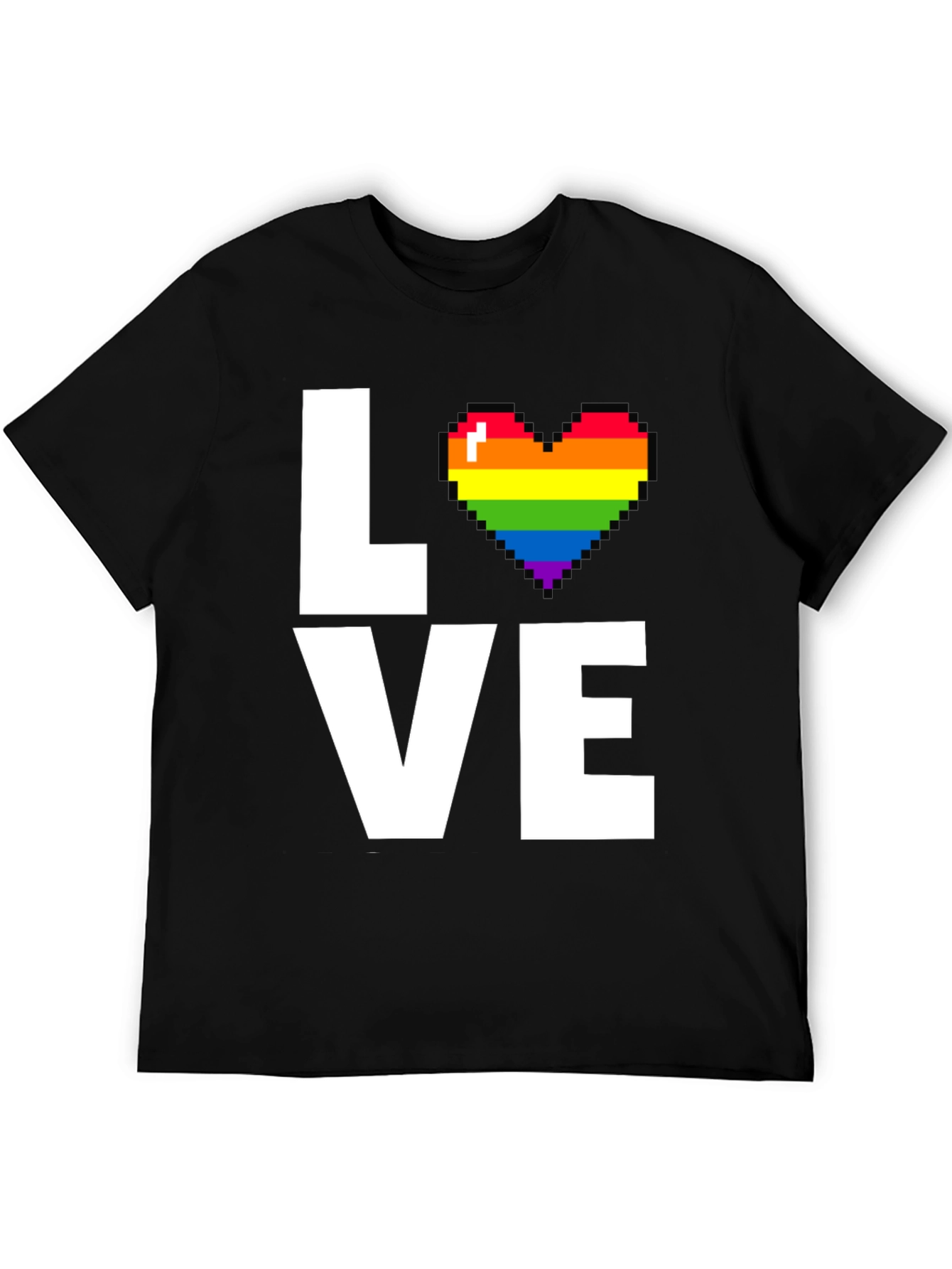 LOVE LGBTQ+ Pride Rainbow Heart Pixelated T-Shirt