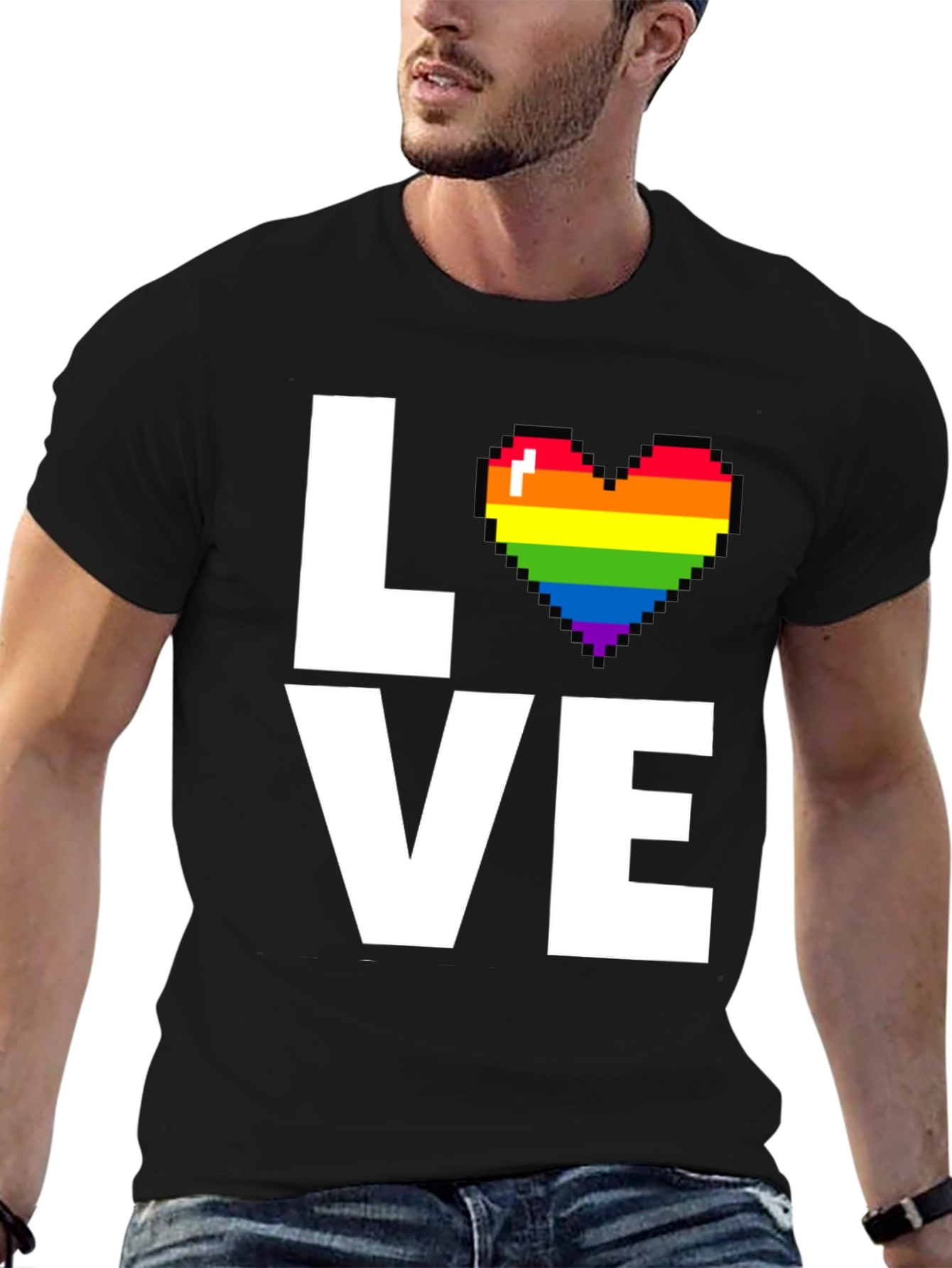 LOVE LGBTQ+ Pride Rainbow Heart Pixelated T-Shirt