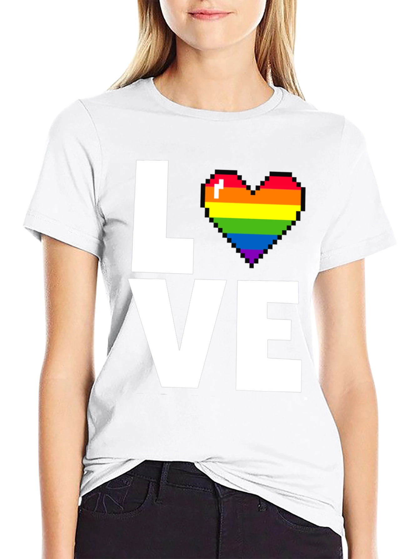 LOVE LGBTQ+ Pride Rainbow Heart Pixelated T-Shirt