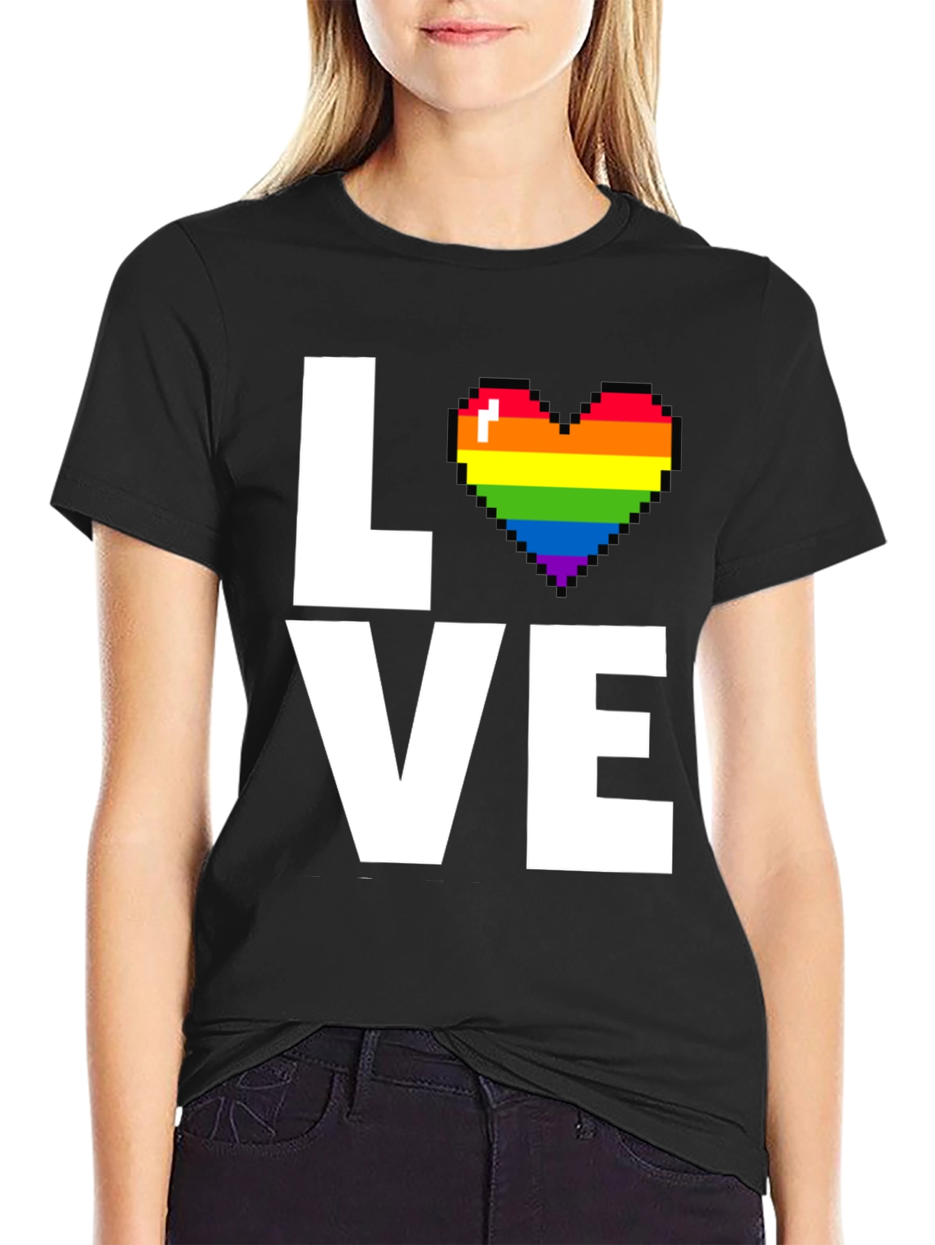 LOVE LGBTQ+ Pride Rainbow Heart Pixelated T-Shirt